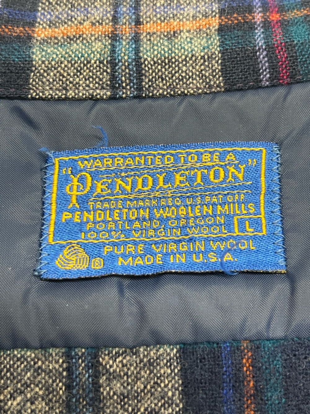 Pendleton Navy, Cream & Red Plaid Wool Shirt Mens Large Loop Collar - Picture 10 of 13